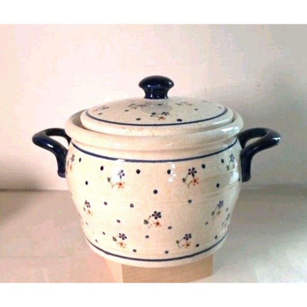 Vintage Authentic Polish Pottery Stoneware "Country Meadow" Lidded Canister